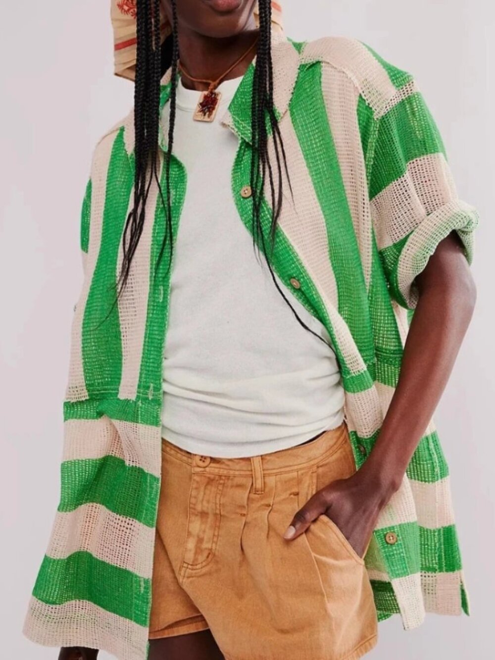 Free People We The Free Del Mar Cabana Shirt Oversized Mixed Top S